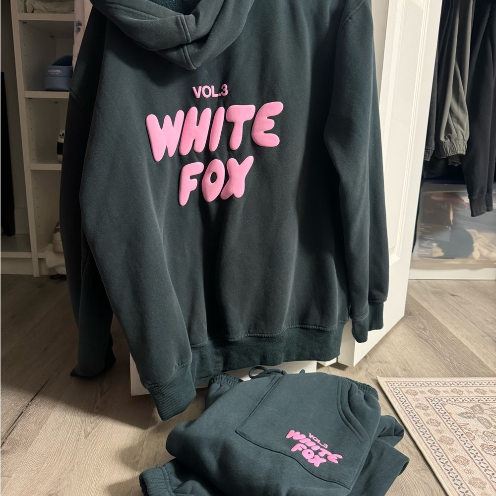 Forest green and pink white fox sweat set